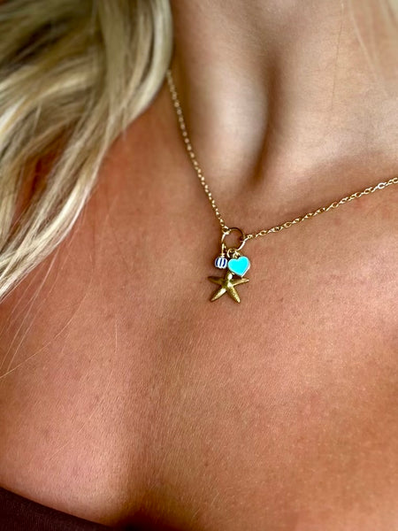 #80213 STARFISH BLUE CLUSTER CHARM NECKLACE