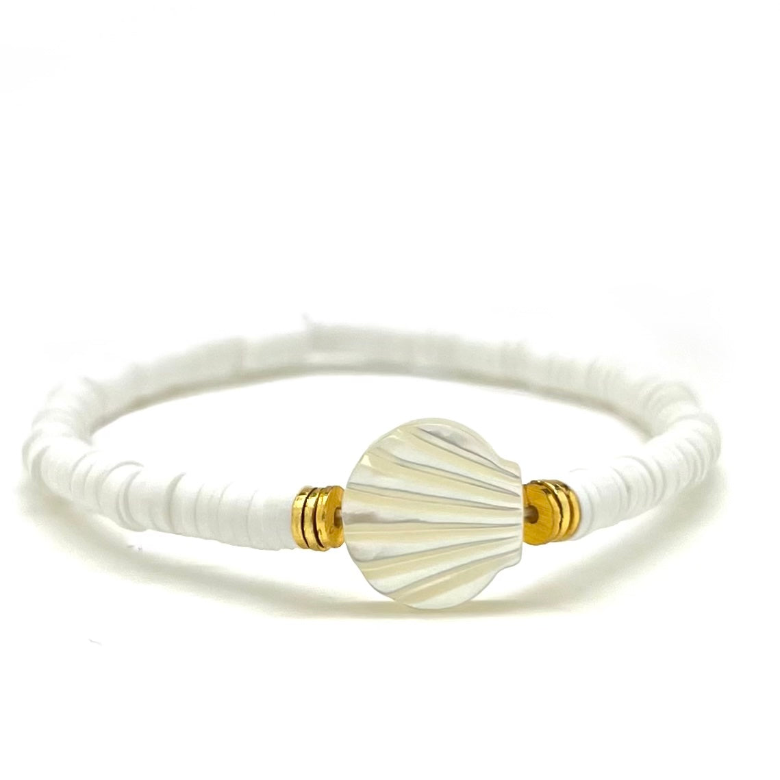 アクセサリー Shiraishi Jumbo 60098 MOTHER OF PEARL SCALLOP SHELL HEISHI BRACELET – Silver Girl