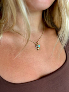 #80213 STARFISH BLUE CLUSTER CHARM NECKLACE