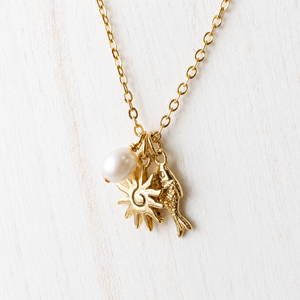 #80274 MINI SUNFISH PEARL CLUSTER CHARM NECKLACE
