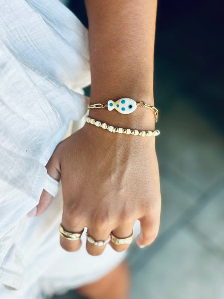 #60190 GLASS FISH PAPERCLIP CHAIN BRACELET