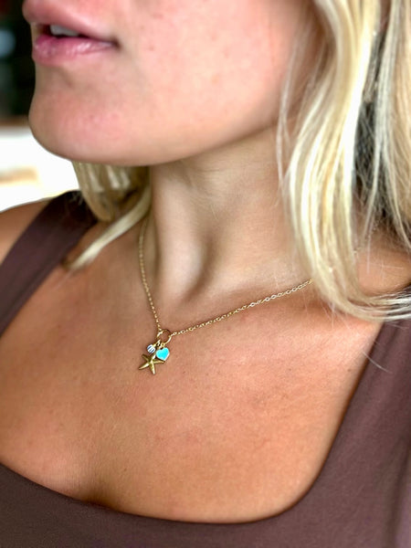 #80213 STARFISH BLUE CLUSTER CHARM NECKLACE