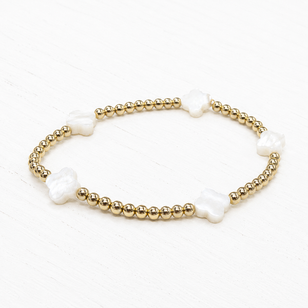 #60113 5 MOTHER OF PEARL QUATRAFOIL/BEAD BRACELET
