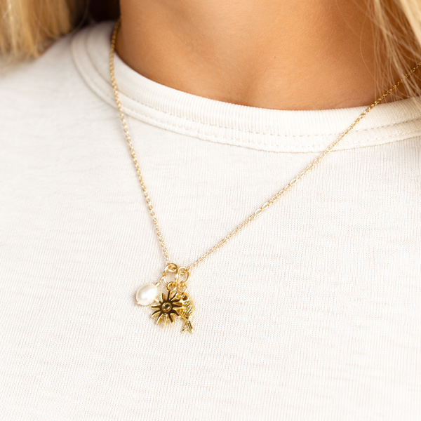 #80274 MINI SUNFISH PEARL CLUSTER CHARM NECKLACE