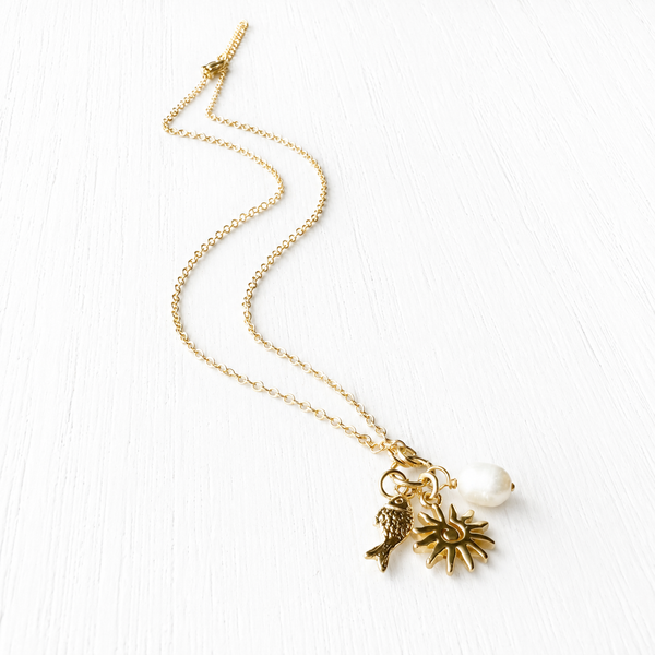 #80274 MINI SUNFISH PEARL CLUSTER CHARM NECKLACE