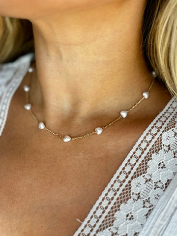 #80209 PEARL HEART STATION NECKLACE