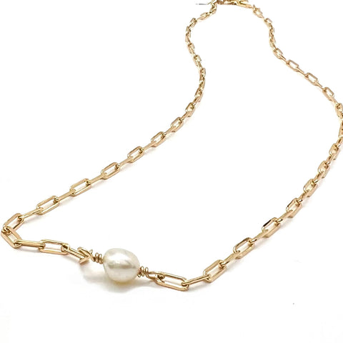 DAINTY PEARL PAPER CLIP NECKLACE