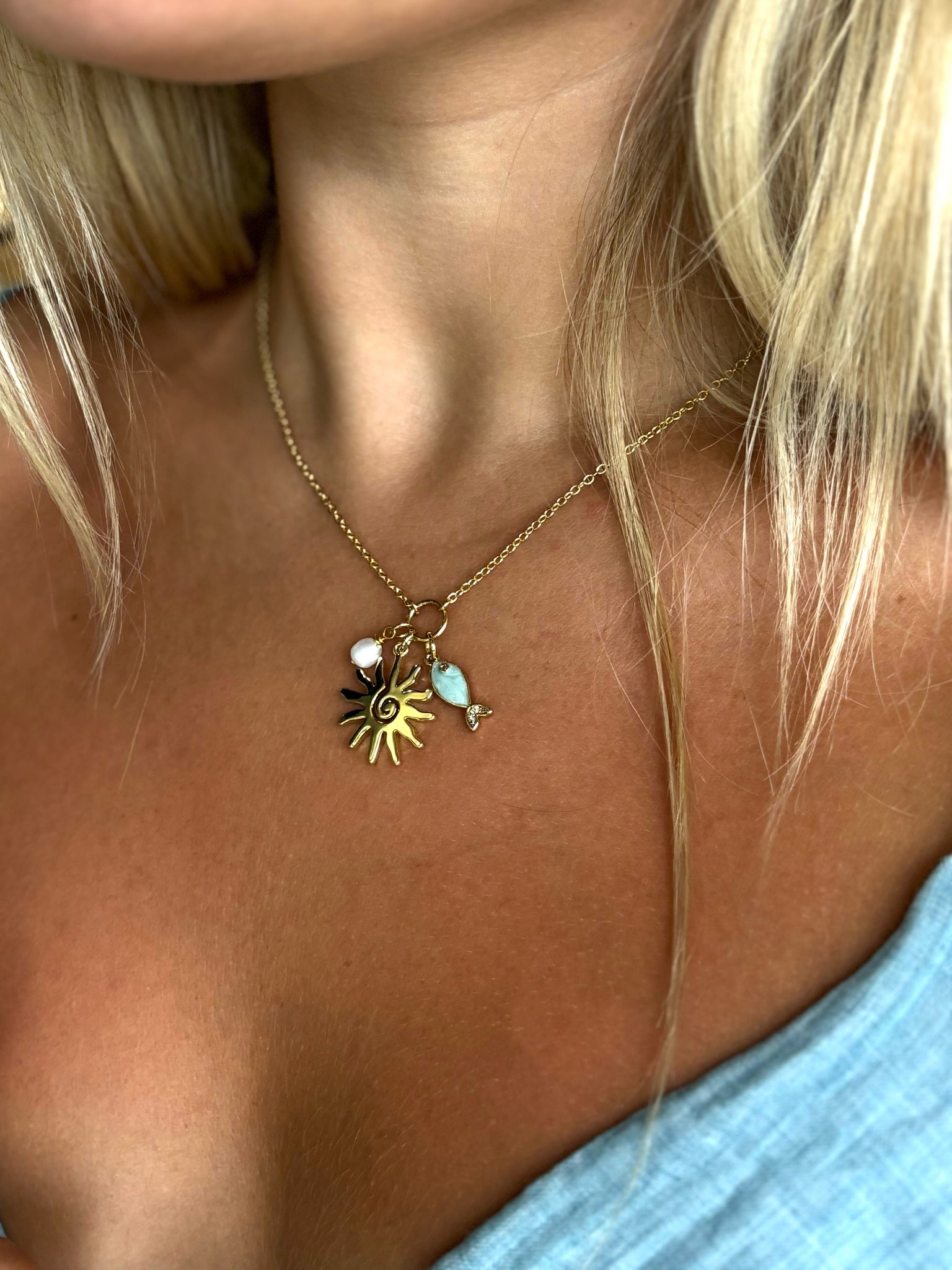 #80214 SUNFISH PEARL CLUSTER CHARM NECKLACE