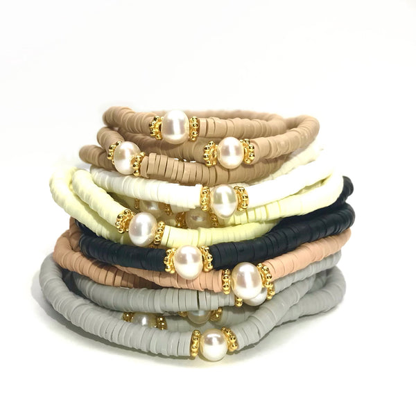 PEARL SMALL HEISHI STRETCH BRACELET