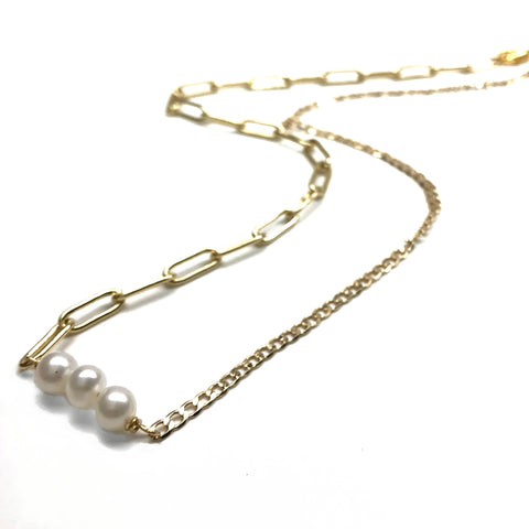 3 PEARL MIXED CHAIN NECKLACE