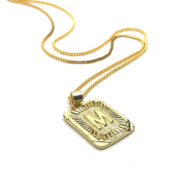 RECTANGLE LETTER NECKLACE - GOLD FILL