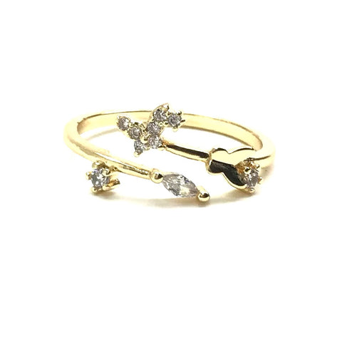 TINY BUTTERFLY & CZ FLOWER RING