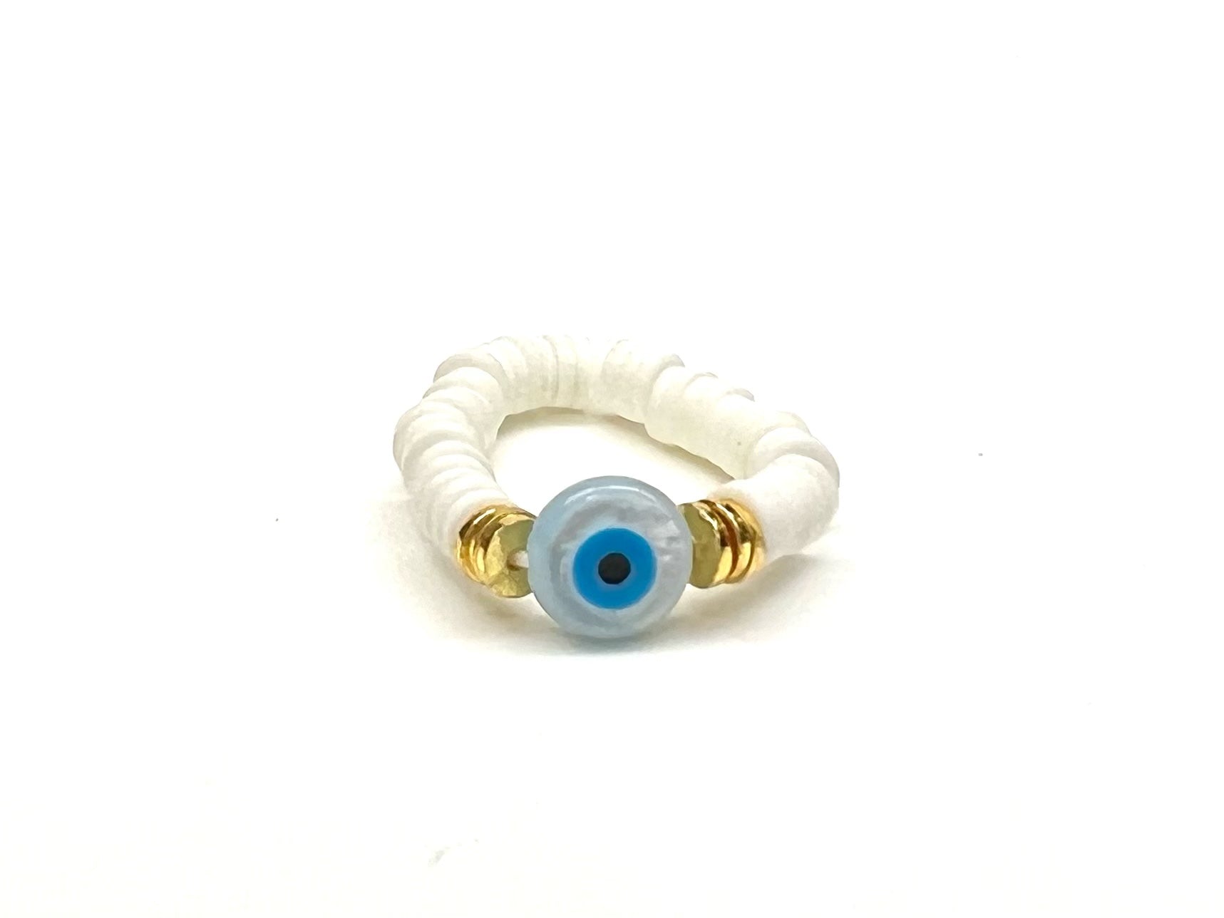 MOTHER OF PEARL EVIL EYE HEISHI RING