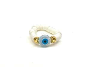 MOTHER OF PEARL EVIL EYE HEISHI RING