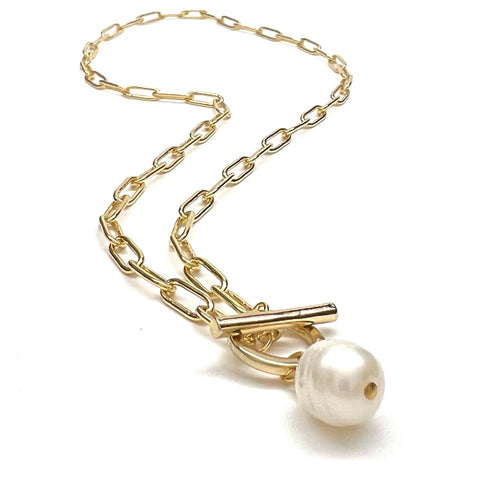 PAPER CLIP TOGGLE NECKLACE WITH PEARL